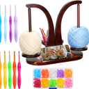 Yinkin Wooden Yarn Holder for Crocheting and Knitting, Magnetic Rotating Yarn Ball Holder with 2 Spindles and Crochet Hook, Stitch Markers for Knitting & Crocheting, DIY Lovers Crafts