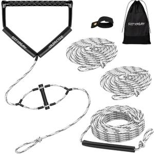 75FT Wakeboard Rope and Handle, Floating Water Ski Rope for Watersports, 4 Sections Ski Ropes for Water Skiing, Kneeboarding, Wakeboarding (White & Black)