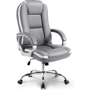NEO CHAIR Office Desk Ergonomic Gaming Computer Chair High Back Adjustable PU Leather with Lumbar Support, Swivel Rolling Wheels, Executive Managerial Task Chair (Grey)