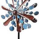 NUENUN Wind Spinner Outdoor Metal - Multi-Color Seasonal LED Lighting Solar Powered Glass Ball with Kinetic Wind Spinner Dual Direction for Patio Lawn & Garden