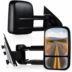 Towing Mirrors, Fit 2014-2018 Chevy Silverado GMC Sierra 1500, Fit 2015-2019 Silverado Sierra 2500 HD 3500 HD Power Adjusted Heated Glass Extended Tow Mirror Side Mirror Black, 2014-2017 Chevy silverado