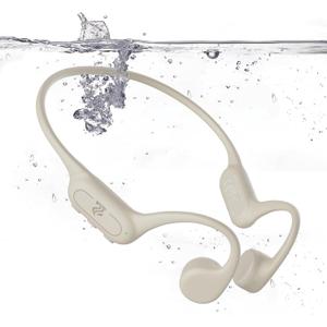 Bone Conduction Headphones IPX8 Waterproof Swimming Headphones Open Ear Headphones with MP3 Mode 32GB Memory 8H Playtime Bluetooth 5.4 Ear Buds Secure Fit for Running and Fitness (Apricot)