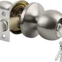 BESTTEN Keyed Entry Door Knob, Entrance Door Lock, Standard Ball, Removable Latch Plate, All Metal, Matte Black