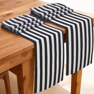 2 Pack Black and White Striped Table Runner 72 x 13 Modern Stripes Polyester Tablerunner Canvas Table Runners Cloth for Party Birthday Dining Celebrations Wedding Bridal