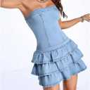 Fronage Women's Sexy Jeans Denim Strapless Dresses Bodycon Corset Tube Mini Dress (M)