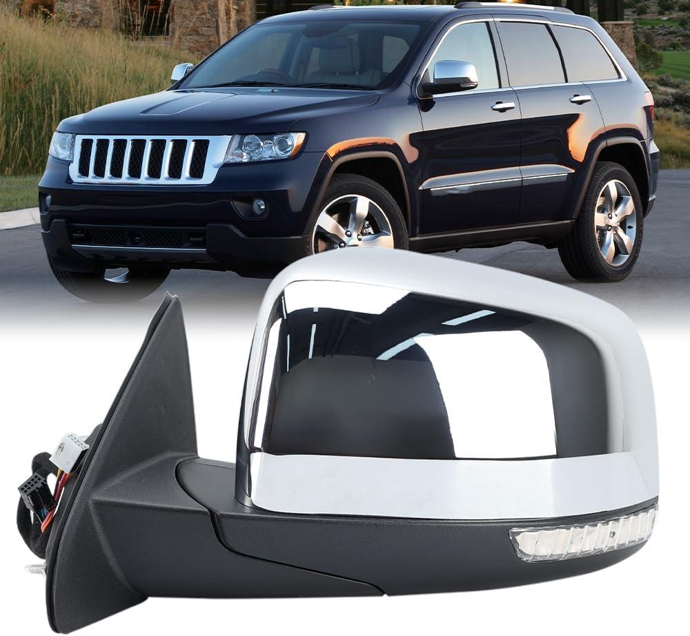Driver Side Mirror Compatible with 2011 2012 2013 2014 2015 2016 2017 2018 2019 2020 2021 Grand Cherokee Mirror with Power Glass,Heated,Signal Light,Memory,Manual Folding Chrome (11pins)