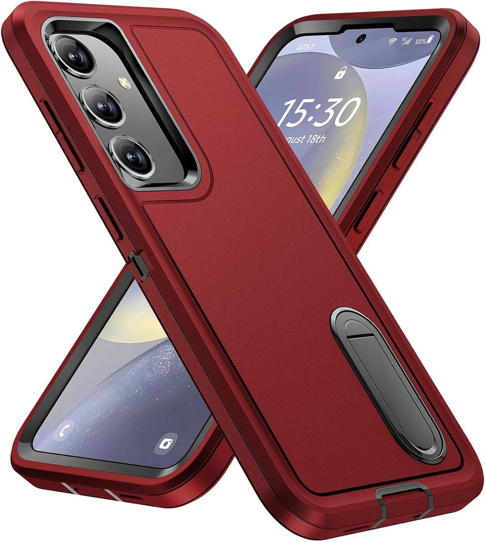 BaHaHoues for Samsung Galaxy S24 Case, Samsung S24 Phone Case with Built in Kickstand, Shockproof/Dustproof/Drop Proof Military Grade Protective Cover for Galaxy S24 6.2 inch (Red/Black)
