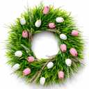 24 Inch Artificial Tulip Wreath, Spring Wreath with White Pink Tulip and Greenery for All Year Around Indoor Outdoor Home Farmhouse Wall Springtime Easter Holiday Decor