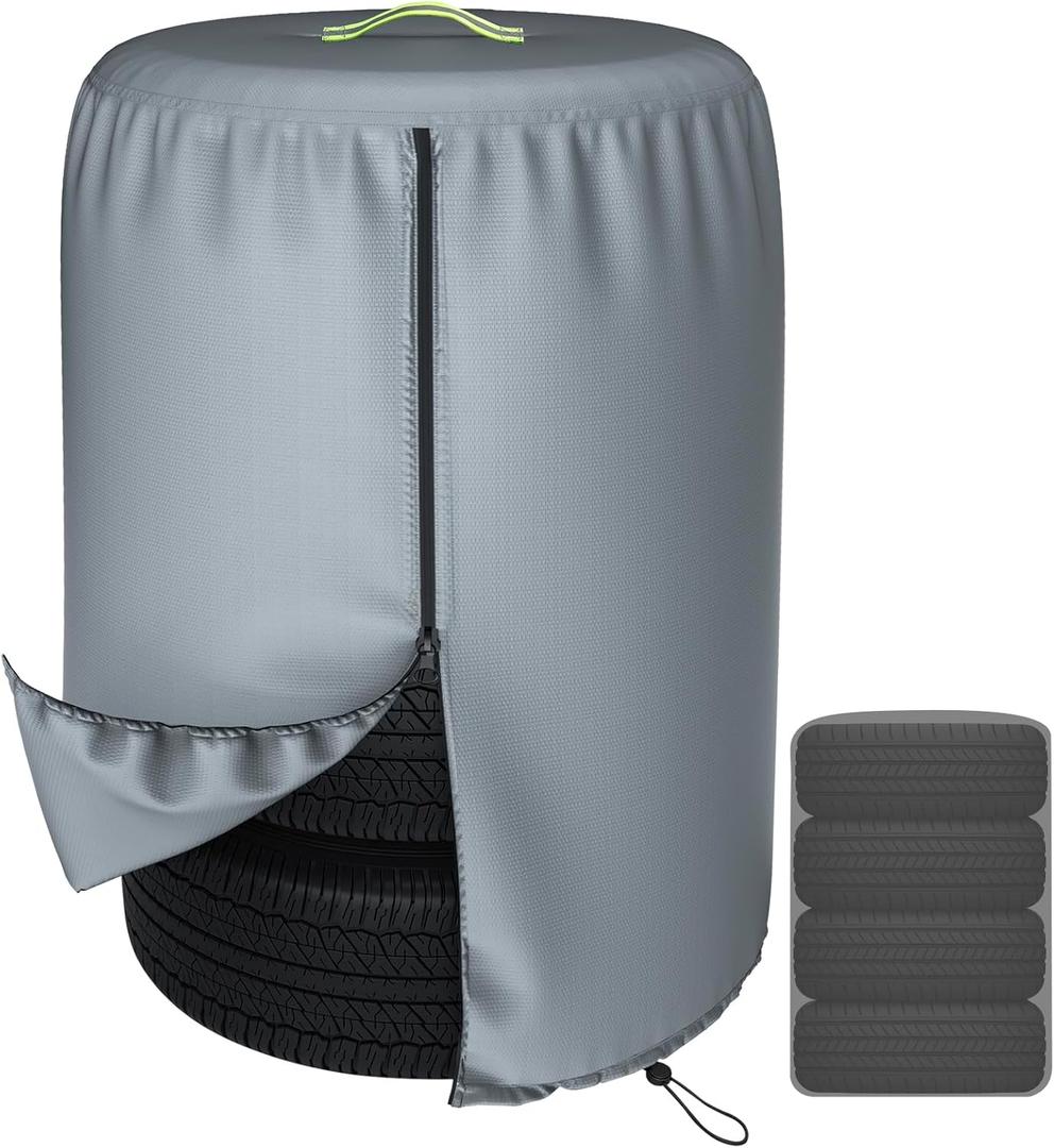 Durable 600D Tire Storage Bag,Large Tyre Dust Protective Cover with Waterproof Zipper, Spare Stack Storage Tire Cover for Indoor/Outdoor Use,Universal Fits Trucks,SUV,Jeep,Car,Trailer,RV,Camper Wheels (32 inch Diameter, 47 inch Height)