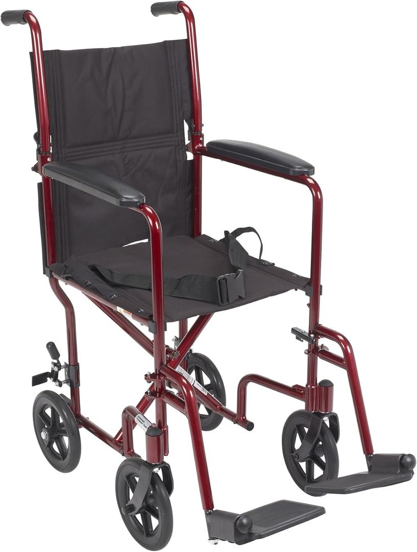 Drive Medical Lightweight Folding Transport Wheelchair with Swing-Away Footrests, Red, Size: 17", 
Product Dimensions	33"D x 9"W x 39.5"H