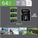 PNY 64GB Elite-X Class 10 U3 V30 microSDXC Flash Memory Card, 3 Count (Pack of 1) - 100MB/s, Class 10, U3, V30, A1, 4K UHD, Full HD, UHS-I, Micro SD