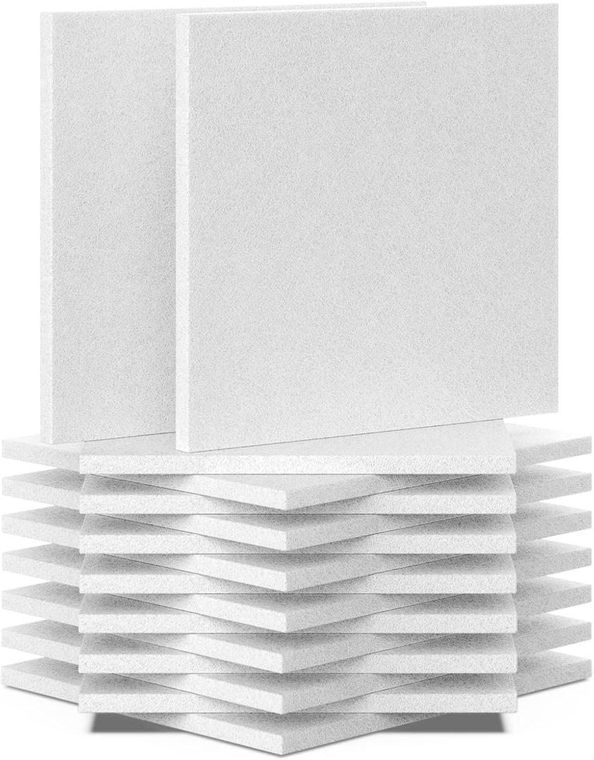 BXI Sound Absorber, 12 X 12 X 3/8 Inches 16Pcs High Density Acoustic Absorption Panel, Sound Absorbing Panels Reduce Echo Reverb, Tackable Acoustic Panels for Wall and Ceiling Acoustic Treatment (White, Square)