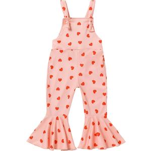 Pukdaswr Toddler Girl Valentine's Day Outfits Baby Girl Ribbed Sleeveless Bell-Bottoms One-Piece Romper Heart Jumpsuit(Jumpsuit 3,4-5 Years)
