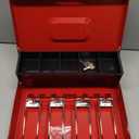 Cash Box with Money Tray and Key Lock, Parrency Large Money Box, 5 Compartments for Cions & 4 Spring-Loaded Clips for Bills, 11 4/5" x 9 2/5" x 3 1/2", Red