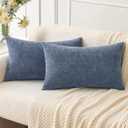 MIULEE Pack of 2 Couch Throw Pillow Covers 12x20 Inch Soft Dark Grey Blue Chenille Pillow Covers for Sofa Living Room Solid Dyed Pillow Cases