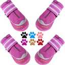 QUMY 4PCS Dog Boots for Large Dogs, Medium Dog Shoes & Paw Protectors for Hot Pavement, Summer Heat Protection, Mesh Breathable Nonslip Dog Booties for Hardfloors, Walking Running Hiking Purple Size 4