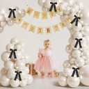 Pearl White Sand Balloon Garland Arch Kit 153 Pcs Garland Balloon Bow Pearl Sticker Party Decor for Wedding Bridal Engagement Coquette Birthday Party Decorations
