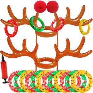 Christmas Games Gifts for Kids Teen Adults, Inflatable Reindeer Antler Ring Toss Game, Office Party Favors Supplies, Indoor Outdoor Carnival Holiday Family Party Toys