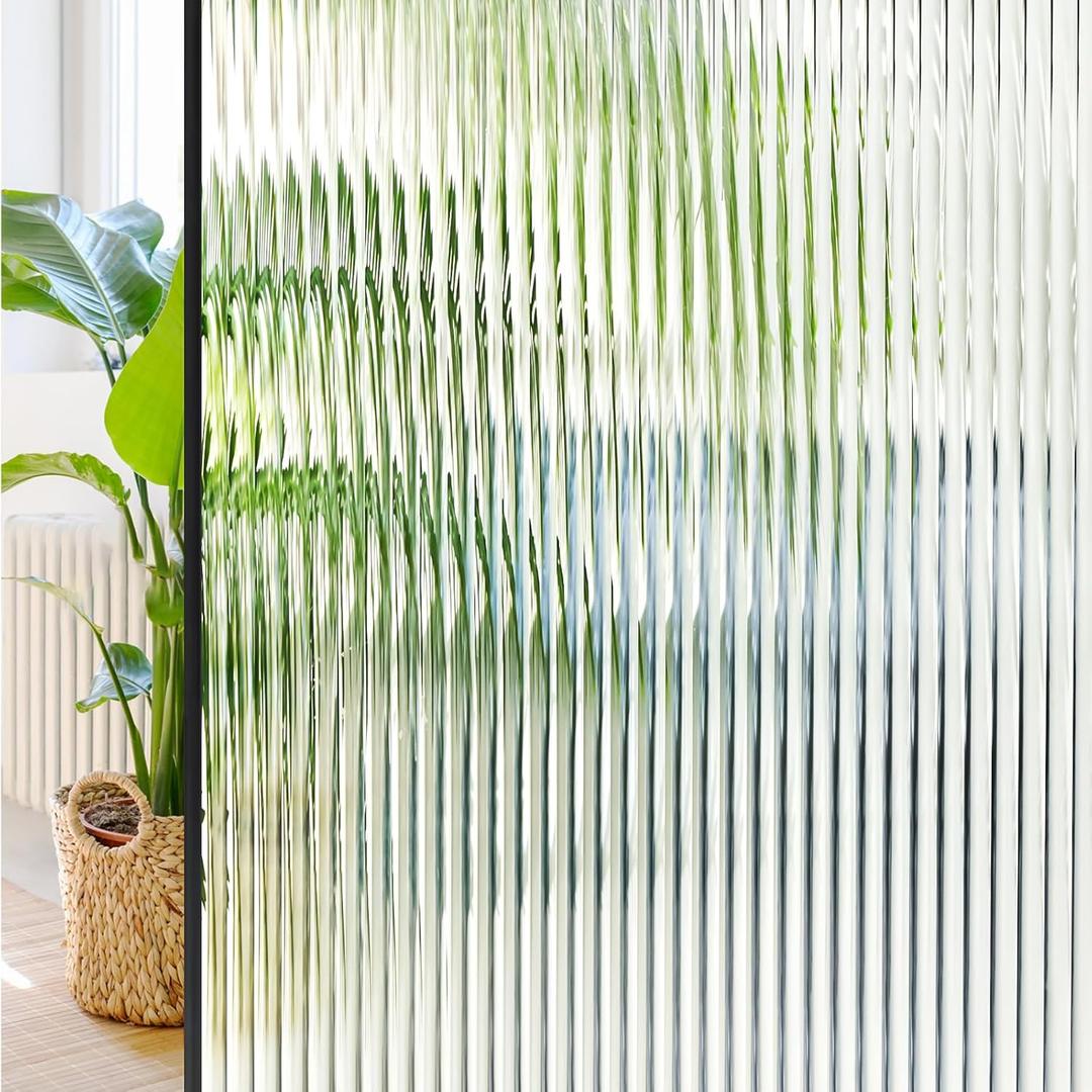 Windimiley Window Privacy Film Reeded Glass Window Clings Bathroom Frosted Decorative Window Cover Peel and Stick 3D Fluted Sticker Sun Blocking Heat Control Home Window Tint,35.4x157.5in,Transparent