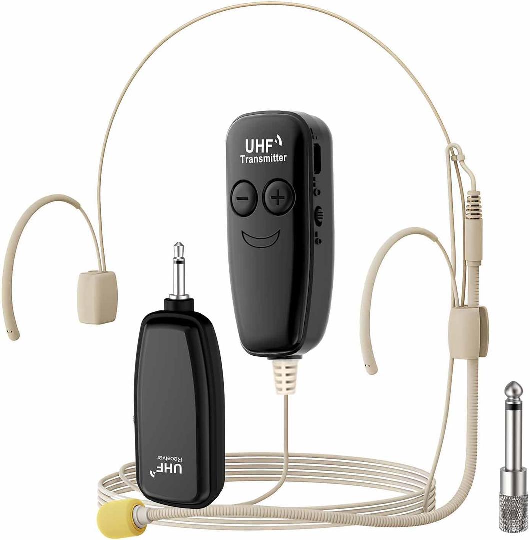 Wireless Headset Microphone, UHF Skin Tone Head Mic Speaker System, Beige Professional Voice Amplifier Microphones, with 164ft Range, Ideal for Teachers Tour Guides Fitness Coaches Conferences (U12B)