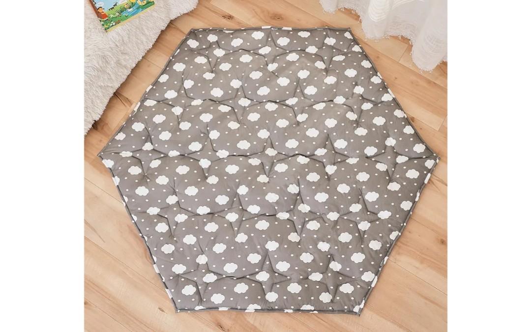 Hexagon Baby Play Mat for Floor,51"×59" Thicken Ultra Soft Playmat, Washable 6 Panel Playpen Mat Non-Slip Crawling Mat for Babies Floor Tummy time(Cloud)