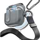 MAGEASY Design for AirPods 4 Case Cover - Rugged AirPods 4 Case with Lock | Work with Cable& Wireless Charging (Only ANC Charge Wirelessly) | Include Carabiner & Wrist Strap - Odyssey, Metal Blue Gray