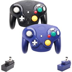 VTone Wireless Game Cube Controller, 2 Pieces 2.4G Wireless Classic Gamepad with Receiver Adapter for Wii Game Cube NGC GC (Black and Dark Blue)