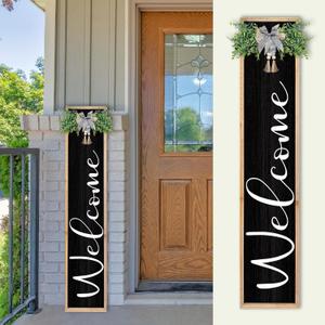 TQianJiang Farmhouse Outdoor Welcome Sign for Front Porch Standing 45"9" for Entryway Front Porch Outside Decor Standing Vertical Hanging Tall Rustic Leaner Wood Framed (Wood Black)