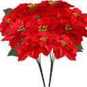 Poinsettias Artificial Christmas Flowers Bouquet 2 Pack Large Red Poinsettia Flowers for Indoor Outdoor Xmas Tree Ornament Porch Home Garden Decorations (Flower Head-9.8inch)