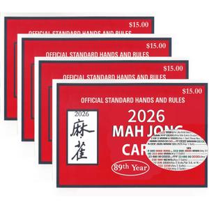 Mahjong Cards 2026 Official Revision – Large Print, Easy to Read Mahjong Card for Enthusiasts (Red Theme - 4PCS)
