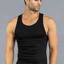 Mens A-Shirt 100% Cotton Muscle Tank Top Gym Undershirt Black L