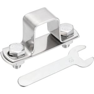 uxcell U Shape Square Tube Clamp, 20x30mm U Shaped Bracket 304 Stainless Steel Square Strap Clamp with Bolt Plate Nuts and Wrench for Pipes Door Closed Bar Holder Railings
