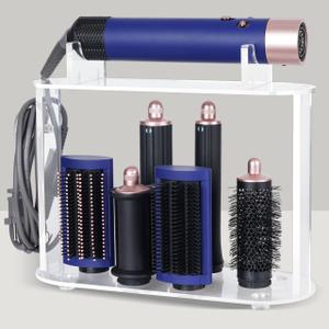 Acrylic Storage Holder Compatible with Dyson Airwrap Styler Accessories with Cord Hanger, 6 Holes Stand Organizer Holder for Curlers Diffuser for Bathroom