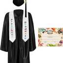 GraduationMall Preschool Graduation Cap Gown Stole Package with 2025 Tassel, Certificate (Small, Black)