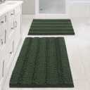 H.VERSAILTEX Extra Thick Chenille Striped Pattern Bath Rugs for Bathroom Non Slip - Soft Plush Shaggy Mats Floor, Indoor Entryway (Bronze Green, 32 x 20 Plus 24 17 Inches)