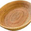 16Inch Tabletop Oval Rattan Fruit Serving Tray with 4" High Wall, Natural Brown Trapezoid Wicker Tray for Countertop,Woven Vanity Bowl Key Holder for Home Decor