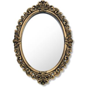 Beeveer 1 Style Vintage Mirrors Set Decorative Oval Wall Mirror Small Antique Mirrored Tray Decorative Hanging Mirror for Bathroom Bedroom Jewelry Organizer Victorian Decor (Oval,Antique Gold)