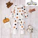 MODNTOGA Halloween Outfit Baby Boy Girl Pumpkin Graphic Romper Long Sleeve Pumpkin Print Jumpsuit Newborn Infant Fall Clothes (White), 80