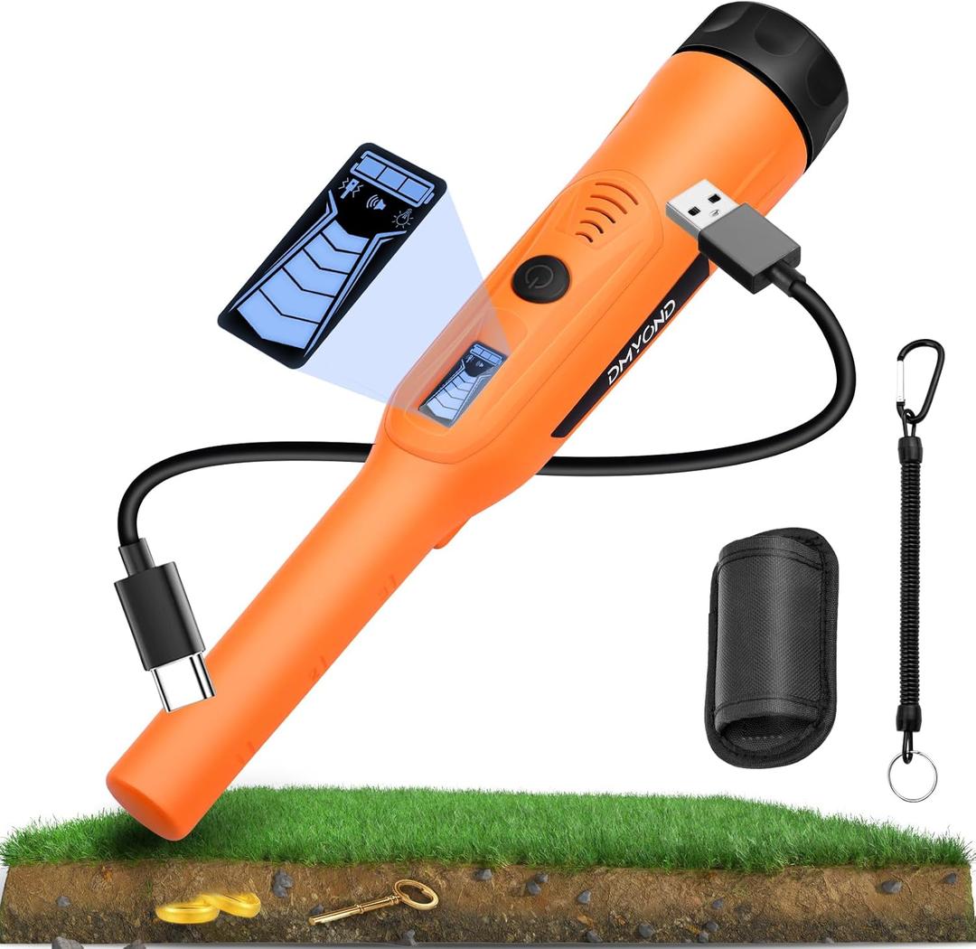 Dmyond Rechargeable Metal Detector Pinpointer for Adults Kids - IP68 Full Waterproof Handheld Pin Pointer Wand - 800mAh Battery - 360 Detection with LED Light (Orange)