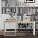 SHW 36-Inch Height Adjustable Standing Desk Converter Sit to Stand Riser Workstation, White