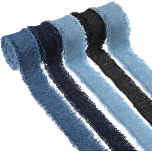 5 Rolls 10 Yard Denim Frayed Edge Fabric Ribbon, 4 Assorted Colors Denim Ribbon, Rustic Cotton Jean Ribbons for Gift Wrapping, Wedding Decor, Hair Accessories, DIY Craft & Sewing Project(1 Inch Width)