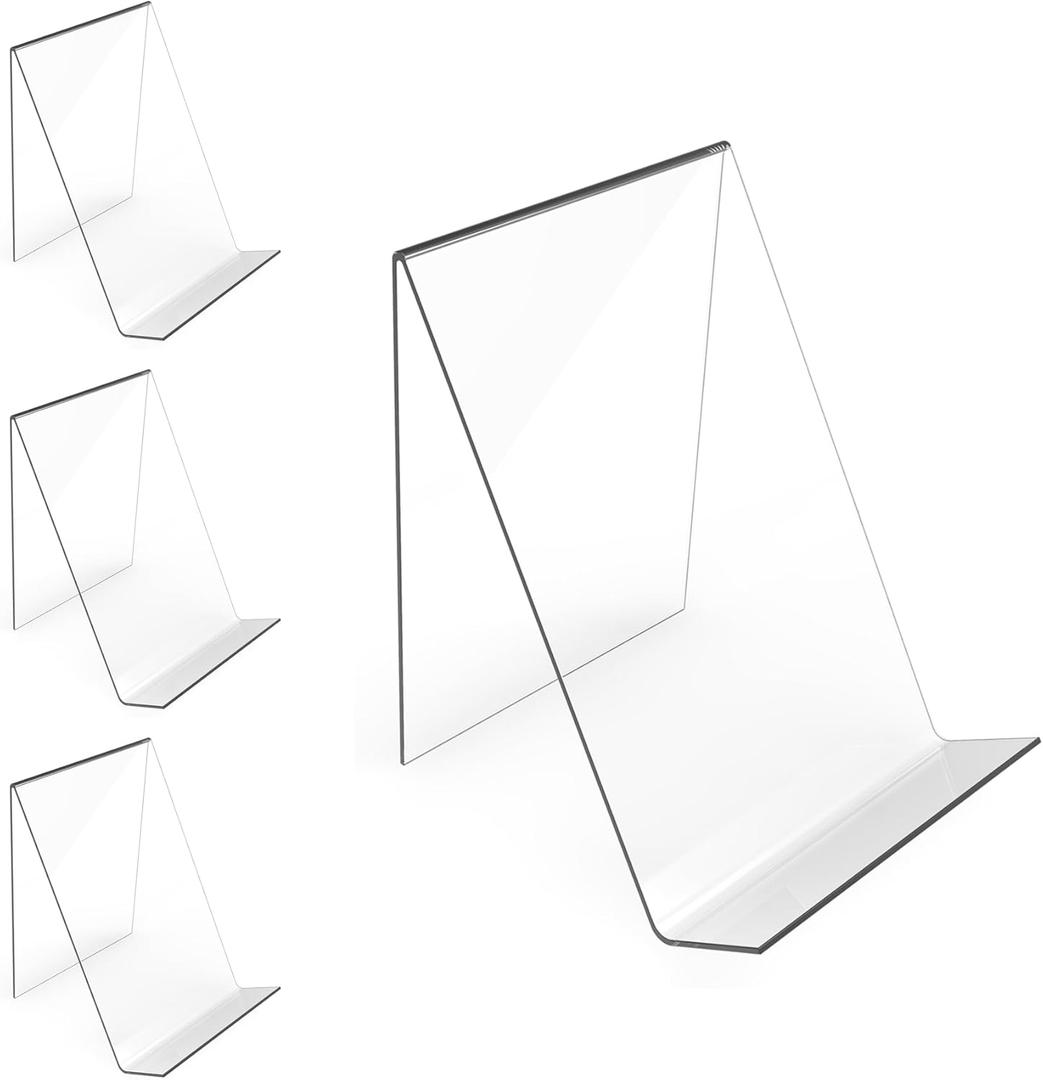 Boloyo Acrylic Book Stand Without Ledge,6 Inch 4PC Clear Acrylic Display Easel Transparent Display Stand Holder Tablet Holder for Displaying Pictures,Books,Artworks, CDs