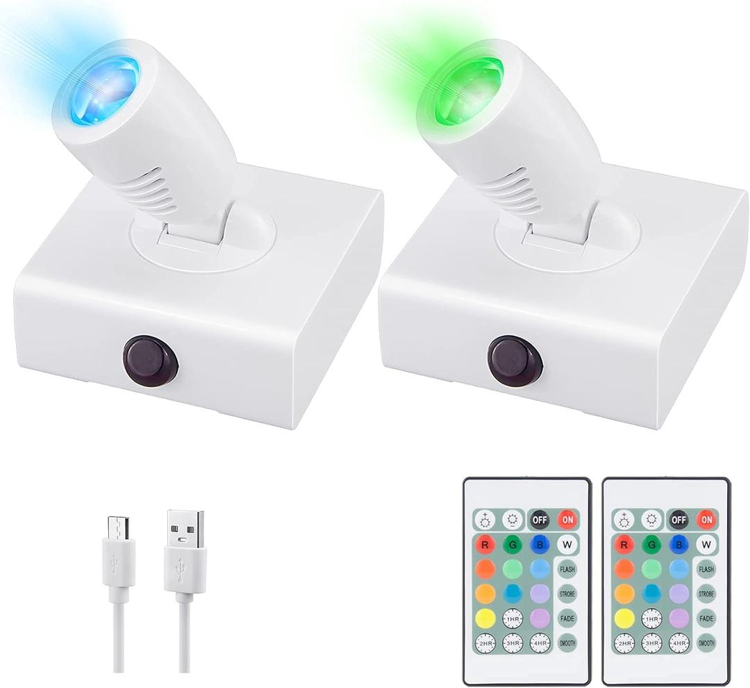 Wireless LED Spotlight, Wall Picture Lights,12 Colors Changing Accent Artwork Lighting, Picture Light for Paintings, Indoor Closet Lights, Puck Lights with Remote, Display Lights-2Pack