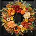 24" Artificial Harvest Fall Wreaths for Front Door with Peony & Pumpkins | Luxury Autumn Wreath with Sunflowers Dahlias,Rustic Farmhouse Thanksgiving Halloween Decorations for Porch&Entryway,Home Wall
