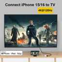 Apple USB-C to HDMI Adapter 4K@120Hz for iPhone 15 16 17 to TV, MFi Certified Type-C to HDMI 2.3 Dongle Cord with 100W Fast Charging Port for MacBook Pro/Air, iPad Pro, iMac, Galaxy S25/S24 and More