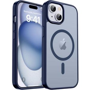 Magnetic for iPhone 15 Case & iPhone 14 Case, [Compatible with MagSafe] [10 FT Military Grade Drop Protection] Slim Translucent Matte Shockproof Anti-Scratch Phone Cover, Navy Blue