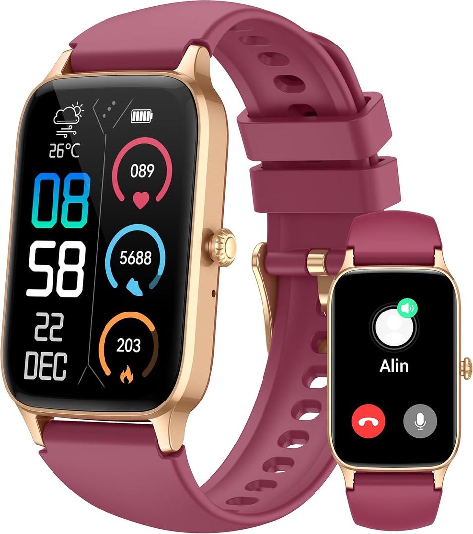 Smart Watch for Women Men, 1.57" Smartwatch (Answer/Make Call), 2025 NEW Fitness Tracker with 110 Sport Modes, Heart Rate/Sleep Monitor/Pedometer, IP68 Waterproof, Fitness Watch for Android iOS (wine red)