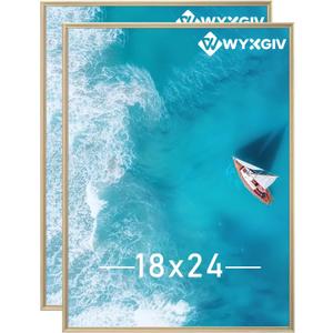 Natural 18x24 Picture Frame Set of 2 Slide-In Strips Wall Hanging Frame | Lightweight yet Sturdy Scratch-Proof 18 x 24 Inch Frame for 18by24 Poster Horizontally/Vertically - 2 Packs|Natural|18x24