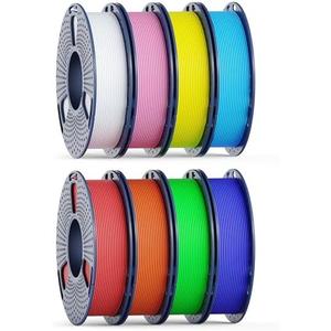 250g High Speed SUNLU PETG Filament 1.75mm Bundle, 250g Spool, 8 Rolls, White+Red+Orange+Yellow+Green+Sky Blue+Blue+Pink