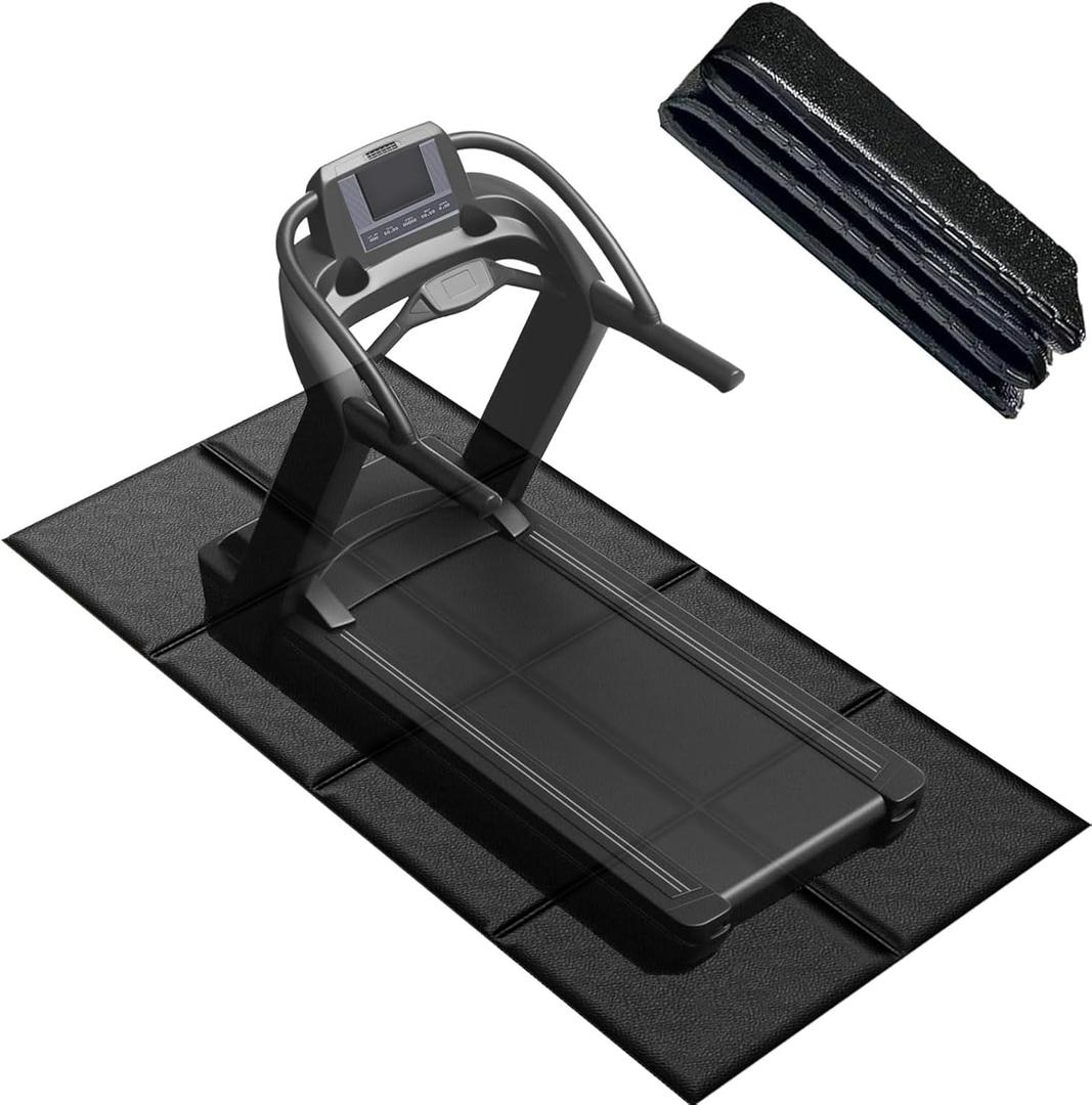 Treadmill Walking Pad Mat,63"x25.6",75"x30",1/4" Thick Exercise Bike Mats for Carpet/Hardwood Floors,Mat for Under Treadmill/Rowing on Carpet,Foldable Exercise Equipment Mat,Noise Shock Absorption